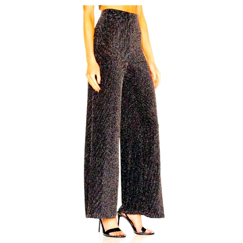 H&M Black Glittered Pinstriped Disco High Rise elastic waistband Wide Legs Pants
